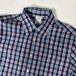 Brooks Brothers Regent Shirt Mens Medium M Blue Plaid Supima Cotton Non-Iron L/S